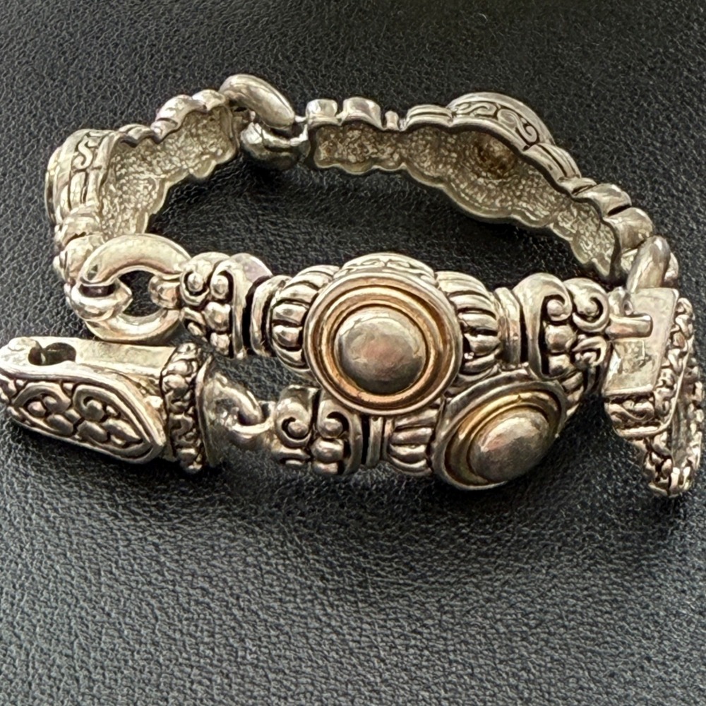 Brighton Link Bracelet Women 7.25 Ornate Mixed Metal Bali Scrollwork